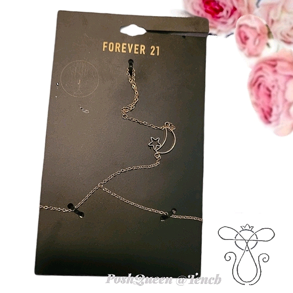 FOREVER 21 Gold Moon and Star Ring Chain Bracelet